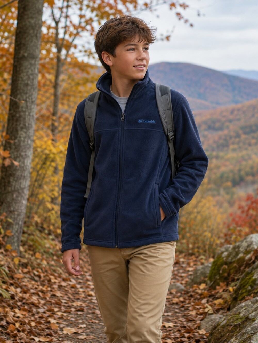 NWT Columbia Steens Mountain Fleece Jacket in Blue Outdoor Hiking Boys' L 14/16